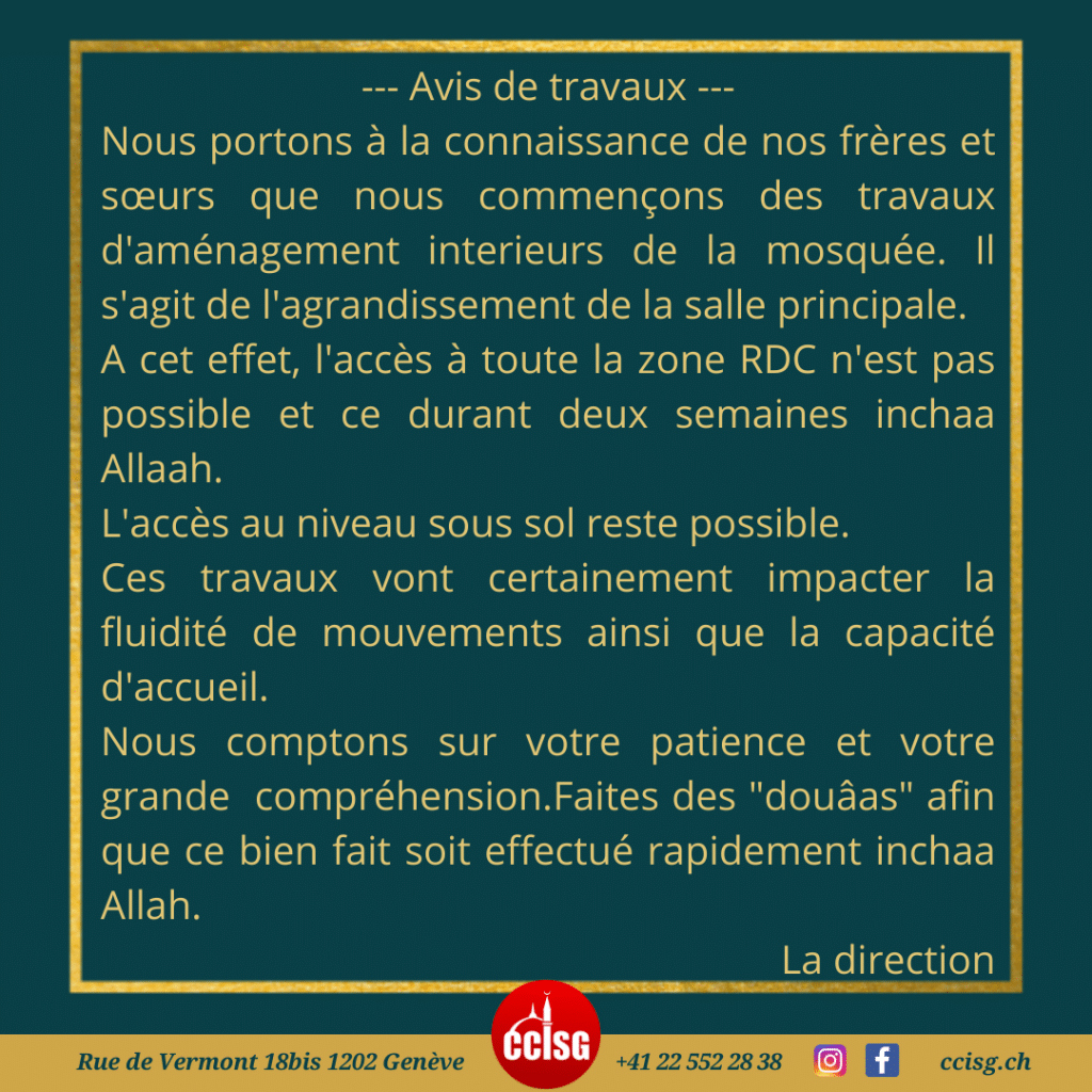 Avis de travaux CCISG Mosquée de GenèveNations